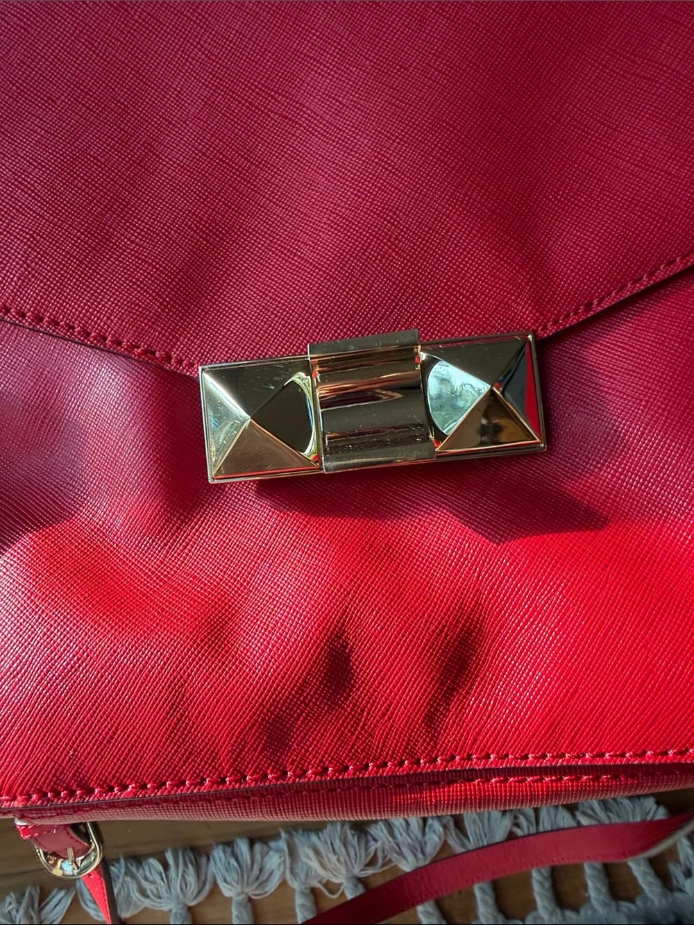 Ann Taylor Red Women's Structured Satchel Bag with Gold Hardware NWT $178